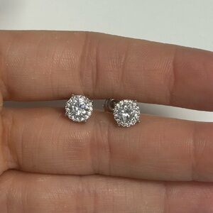 Suzy Levian Sterling Silver White CZ Halo Stud Earrings NWT